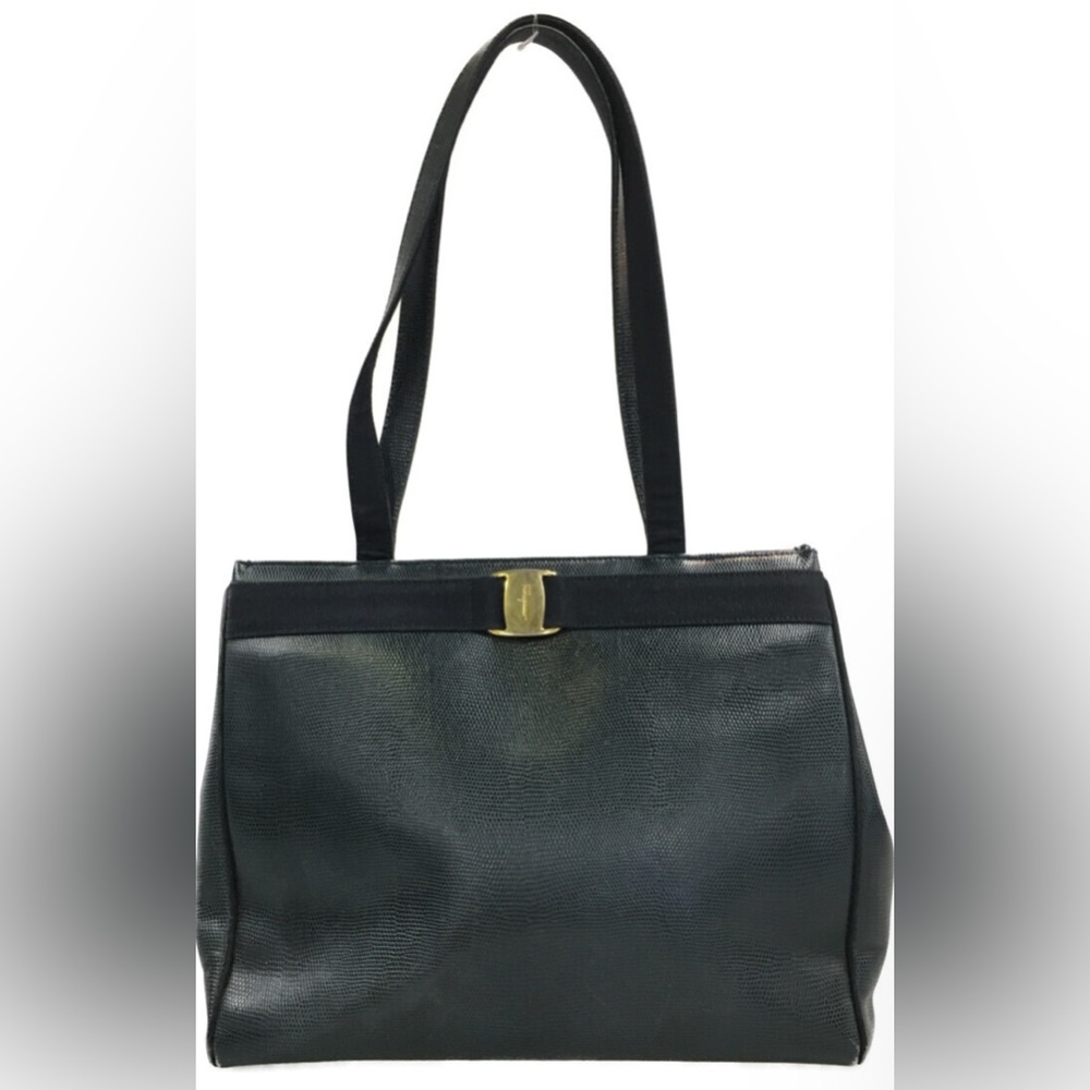 Salvatore Ferragamo Vara Bow Tote Bag - Black Textured Leather - EUC - Picture 8 of 8